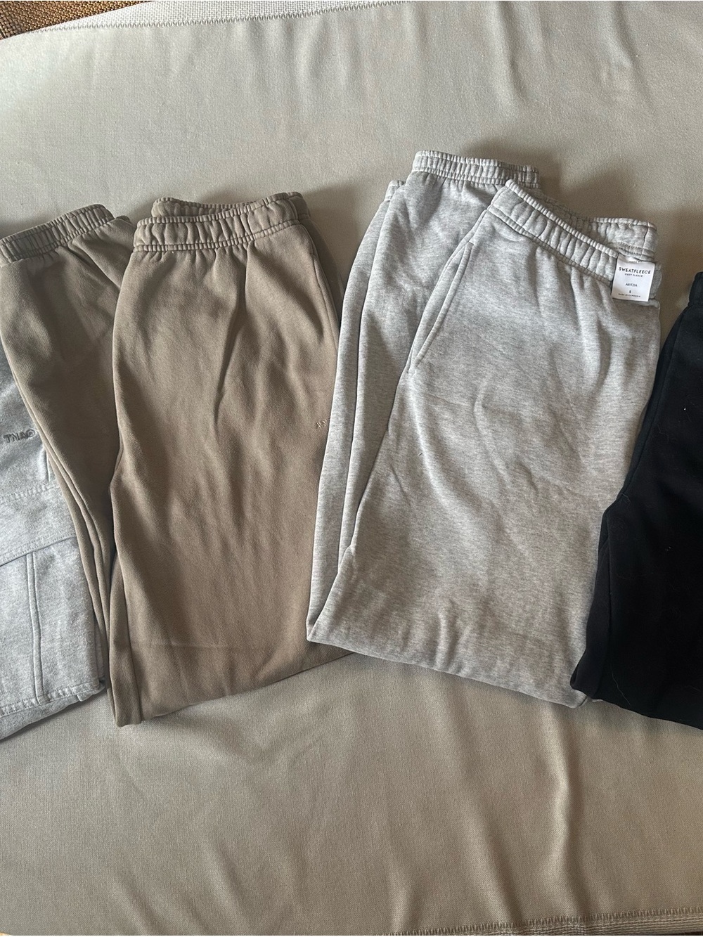 Aritzia Track Pants — Taupe, Light Grey, Light Grey Cargo & Black - $35 each.